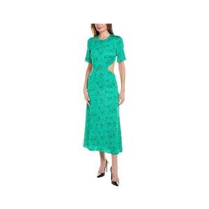 The Kooples Green Graphic Poppies Maxi Dress Cut-Out Back Size 2 (Sm) MSRP $455